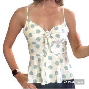 Turquoise polka dot peplum camisole blouse